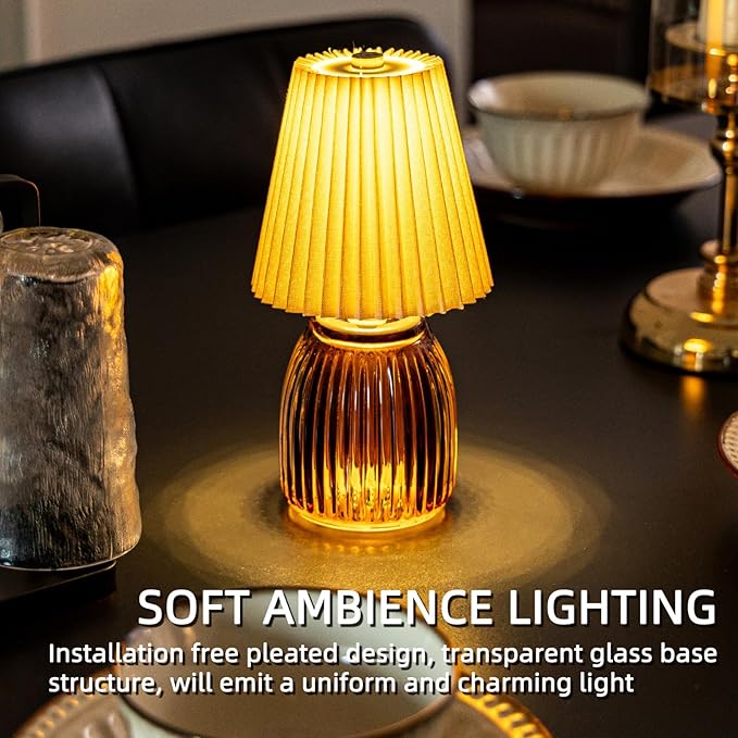 MJ PREMIER MJ Cordless Lamps with Timer Battery Operated Pleated Lamp Shade for Home Decor Emergency Battery Powered Small Lamps for Livingroom Bedroom Home Decor Beige photo 3