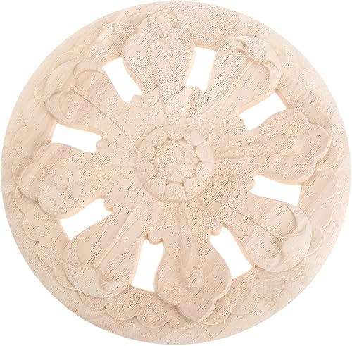 Miniatura 9 de MUXSAM 1 paquete de apliques tallados Onlay, 3.94 pulgadas de diámetro, diseño de galletas redondas de madera, calcomanías para puerta, gabinete,