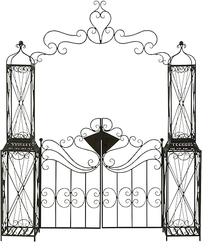 Deco 79 Cenador de jardín con puerta arqueada de metal para interiores y exteriores, con enredaderas y cierre de pestillo, 70 x 15 x 65 pulgadas,