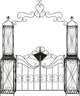 Deco 79 Metal Indoor Outdoor Scrollwork Arched Gate Garden Arbor with Pi...