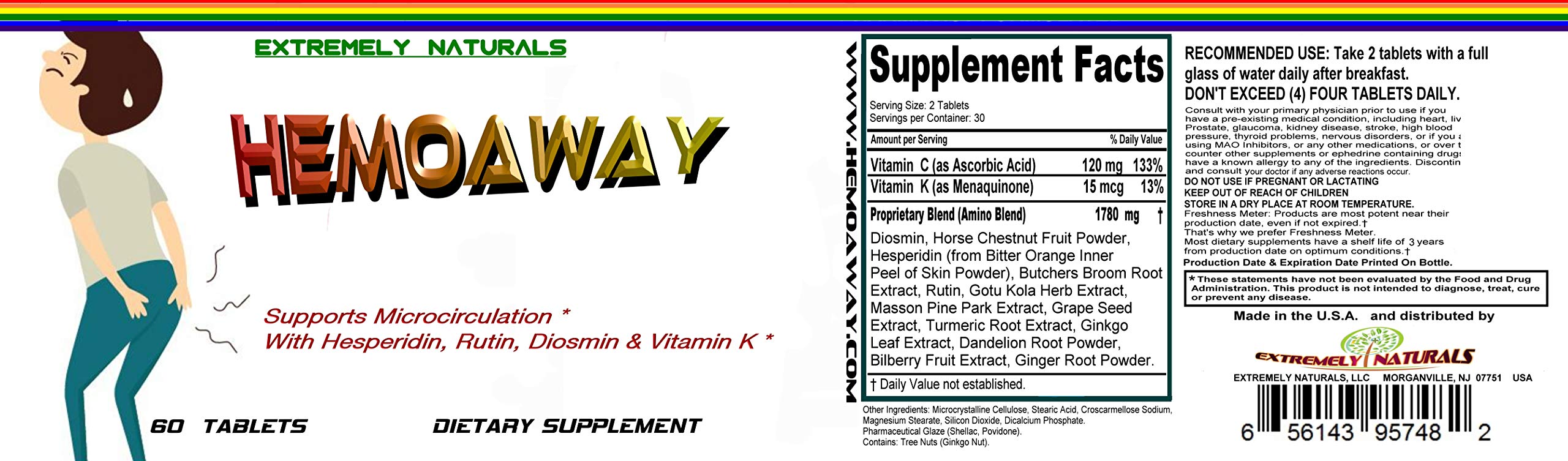 HEMOAWAY Natural Hemorrhoid Treatment Supplement. Piles & Anal Fissure