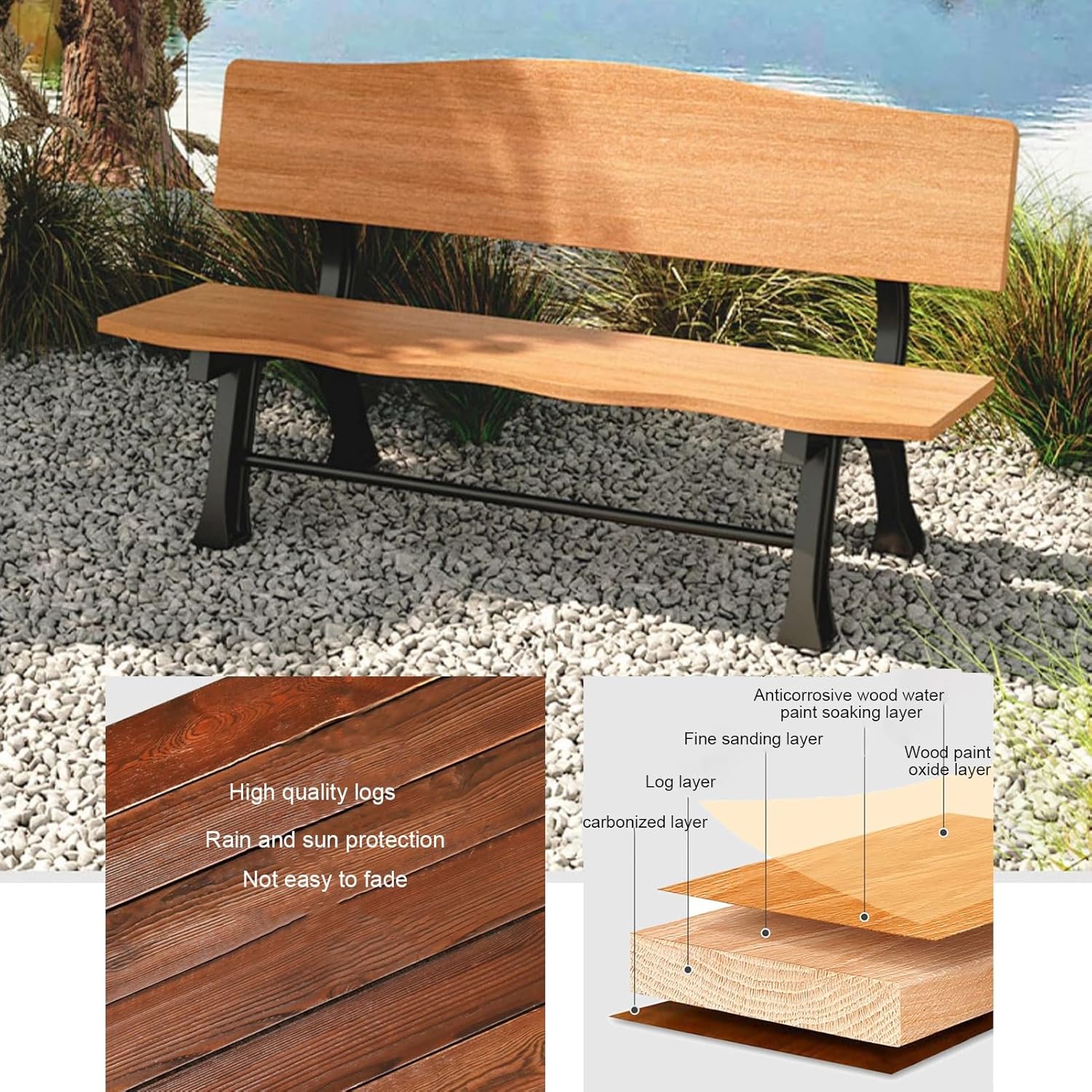 Garden Bench for Outdoor, Weatherproof Patio Bench, Park Bench Porch Bench, Cast Aluminum Frame, 800 Lbs Weight Capacity, for Garden, Yard, Lawn, Porch, Park(Size:120cm/47.2in E)