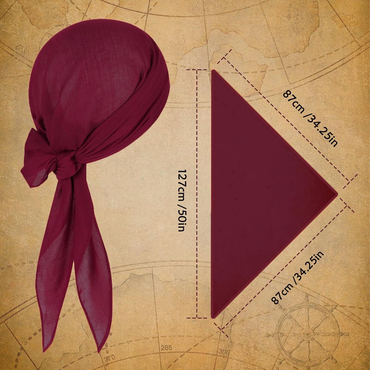 Adult Costume Accessories Set - Women's Pirate Hat, Halloween Head Scarf, and Sash Belt - Image 5