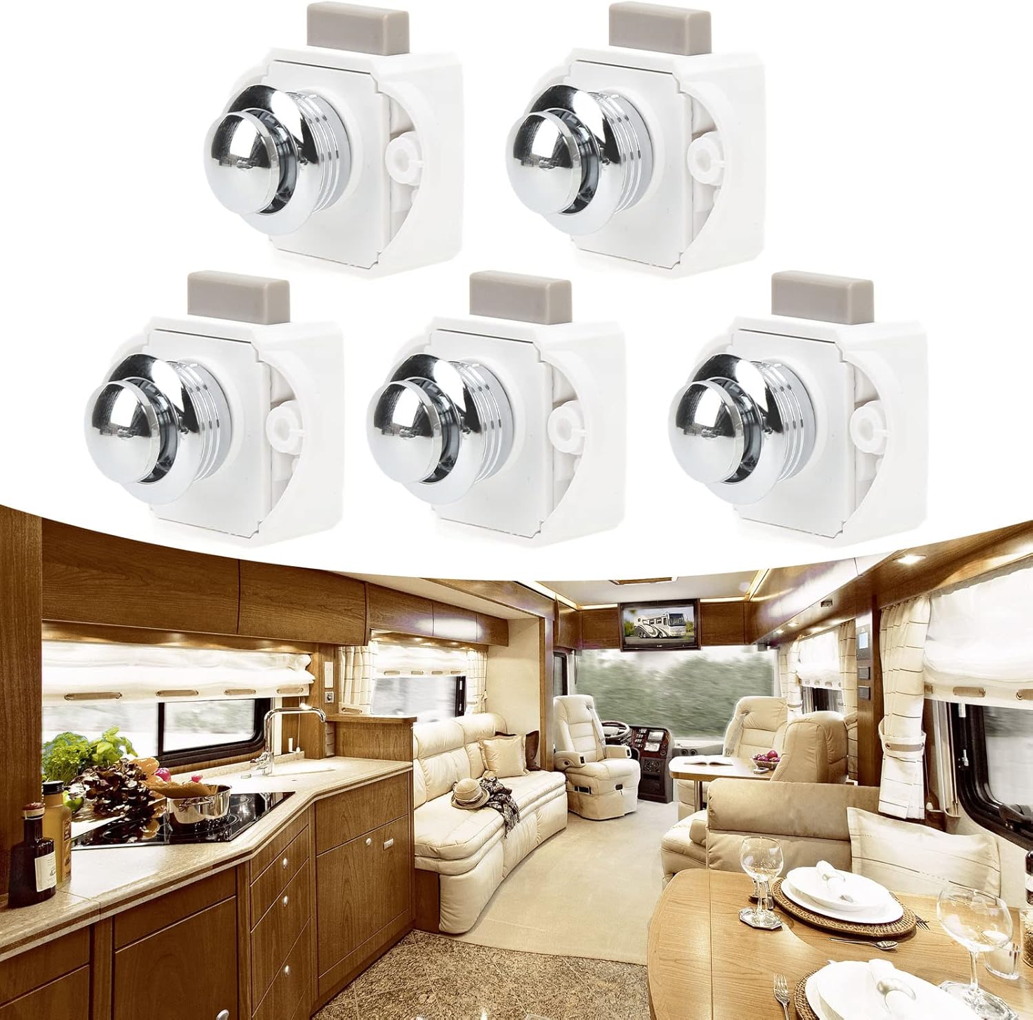 Push Button Latch, Zinc Alloy, 14-16mm Door Thickness, 5 Pcs, Keyless Cupboard Locks - Secure Closure, Easy Press Operation, Ideal for Cabinets and RVs