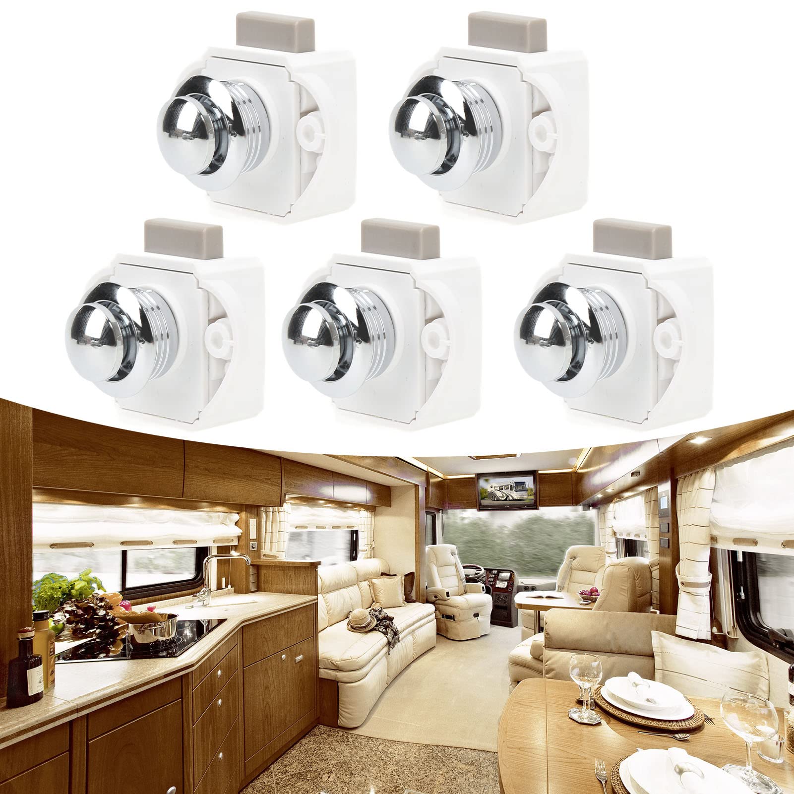 Chiusura a Pulsante, 5 Pezzi in Lega di Zinco Serrature per Armadi Senza Chiave Chiusure per Porte di Armadi per Hardware per Mobili con Spessore Porta 14-16 mm
