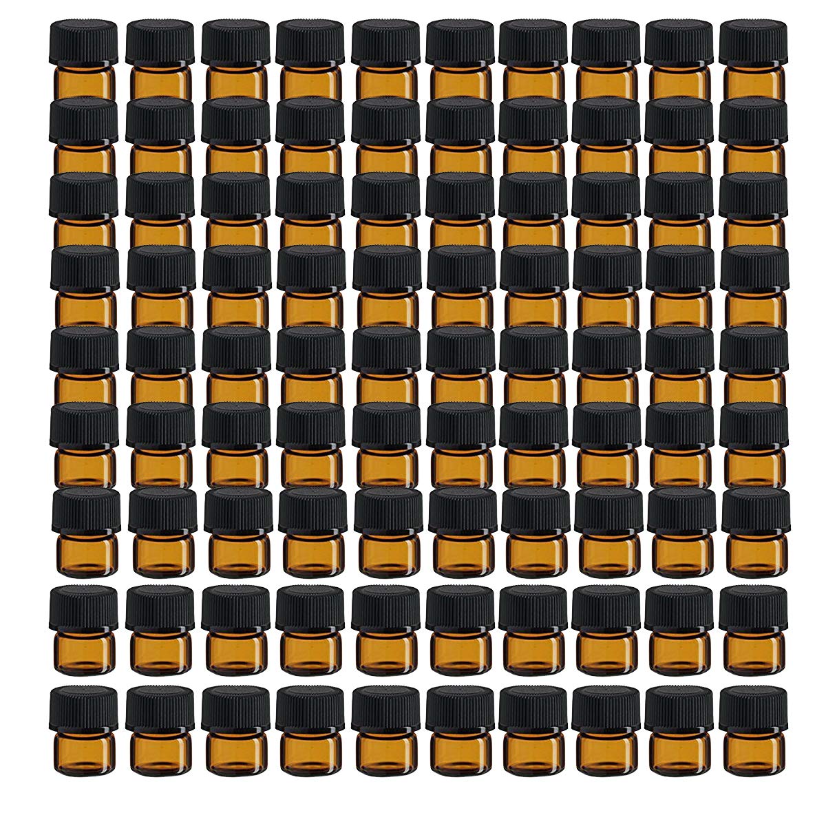 Mini Amber Essential Oil Bottles, 100 sztuk szklanych słoików z redukcjami orientacji i czapkami do mieszania olejów, perfum, chemikaliów laboratoryjnych (brązowy-1 ml)