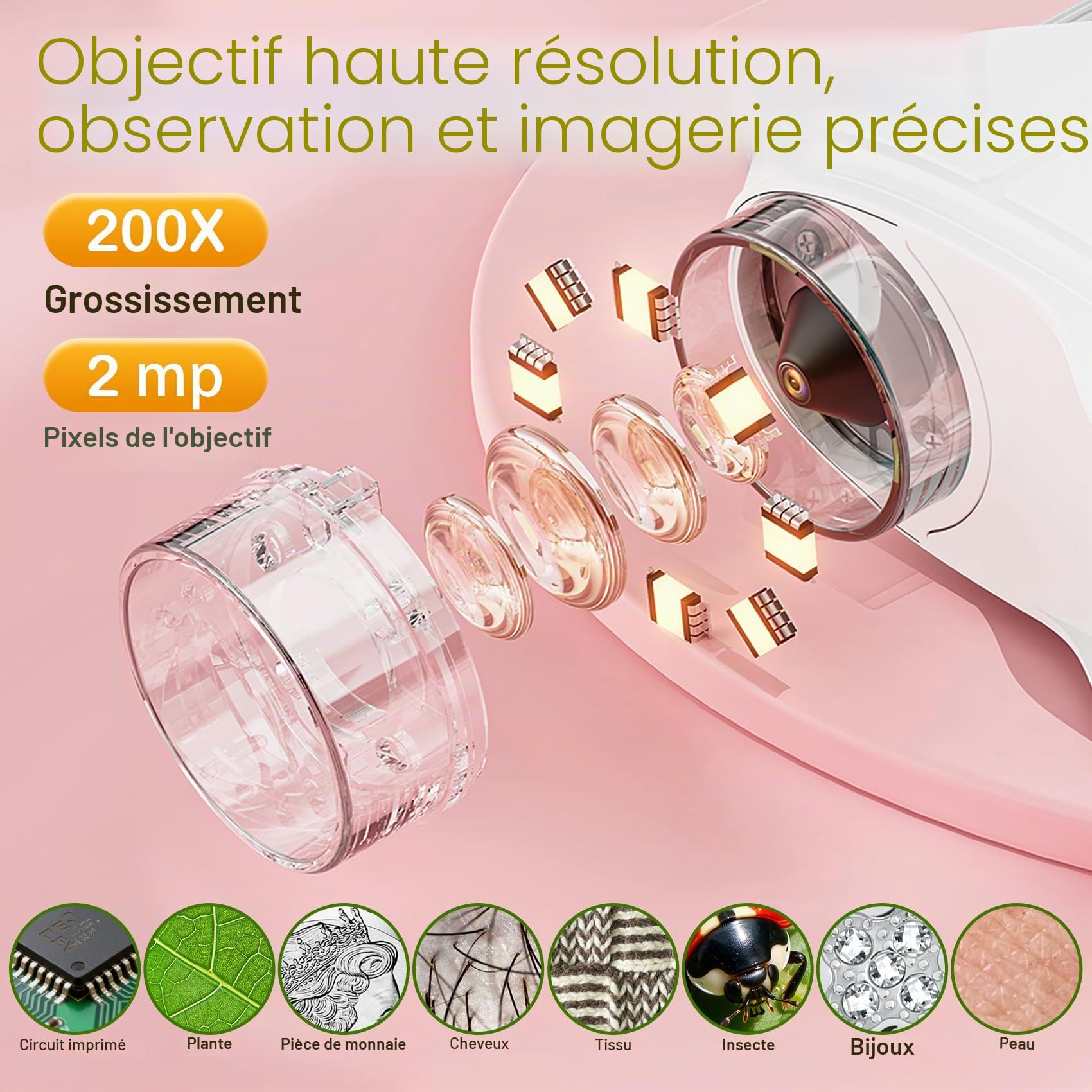 GlobalCrown Microscope Enfant electronique, Microscope numérique de Poche Petit Scope,200x loupe microscopique Portable,Jouet éducatif Scientifique pour garçons Filles de 3 4 5 6 7 8 9 Ans Cadeau
