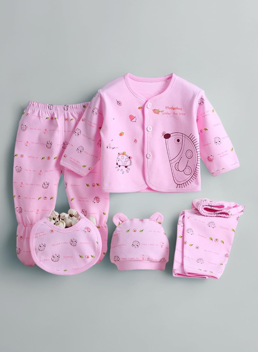 5PCS Newborn Baby Boys Girl's Cotton Grow Top Hat Pants PlaySuit Sets Outfit