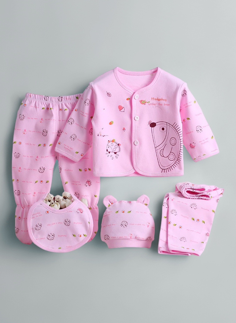 5PCS Newborn Baby Boys Girl's Cotton Grow Top Hat Pants PlaySuit Sets Outfit