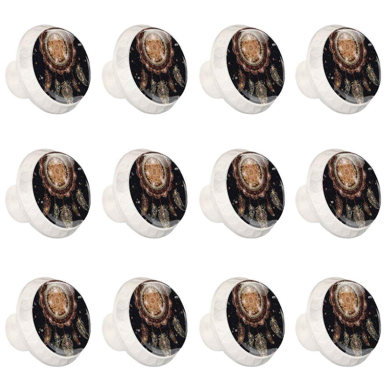 Boutons d'armoires de cuisine ronds motif capteur de rêves pour tiroir de commode x12