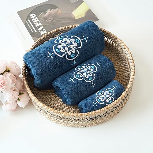 Marina Decoration Premium Luxury Decor Ultra Soft 100% algodón bordado juego de toallas de baño moderno de 3 piezas, Blasón blanco con patrón de