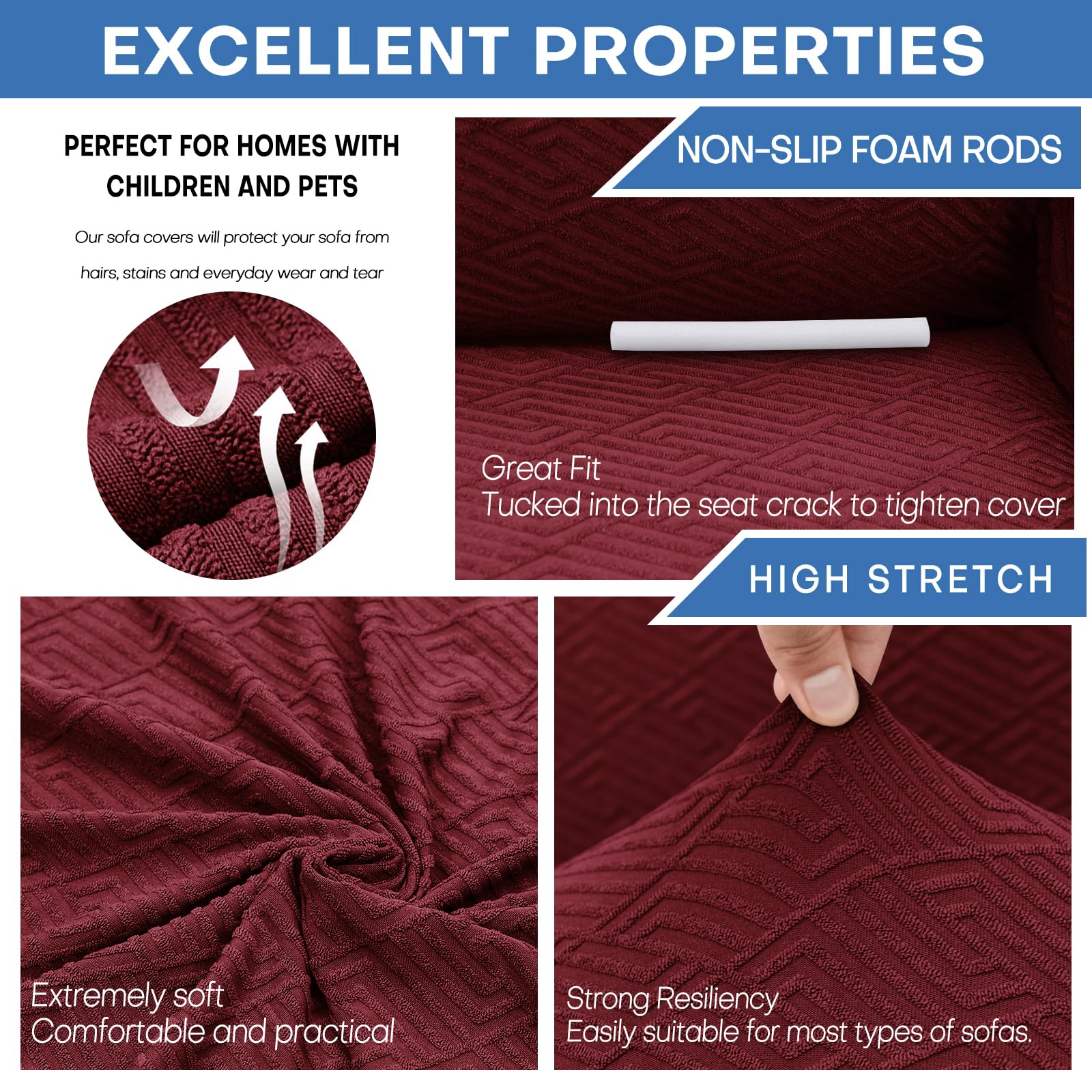 XINEAGE Copridivano 2 Posti Elasticizzato, Fodere Copridivano con Braccioli per Il Soggiorno, 1 Pezzo Copridivani Universale, Copri Divani Antiscivolo per Cani, Animali Domestici, Rosso Vivo