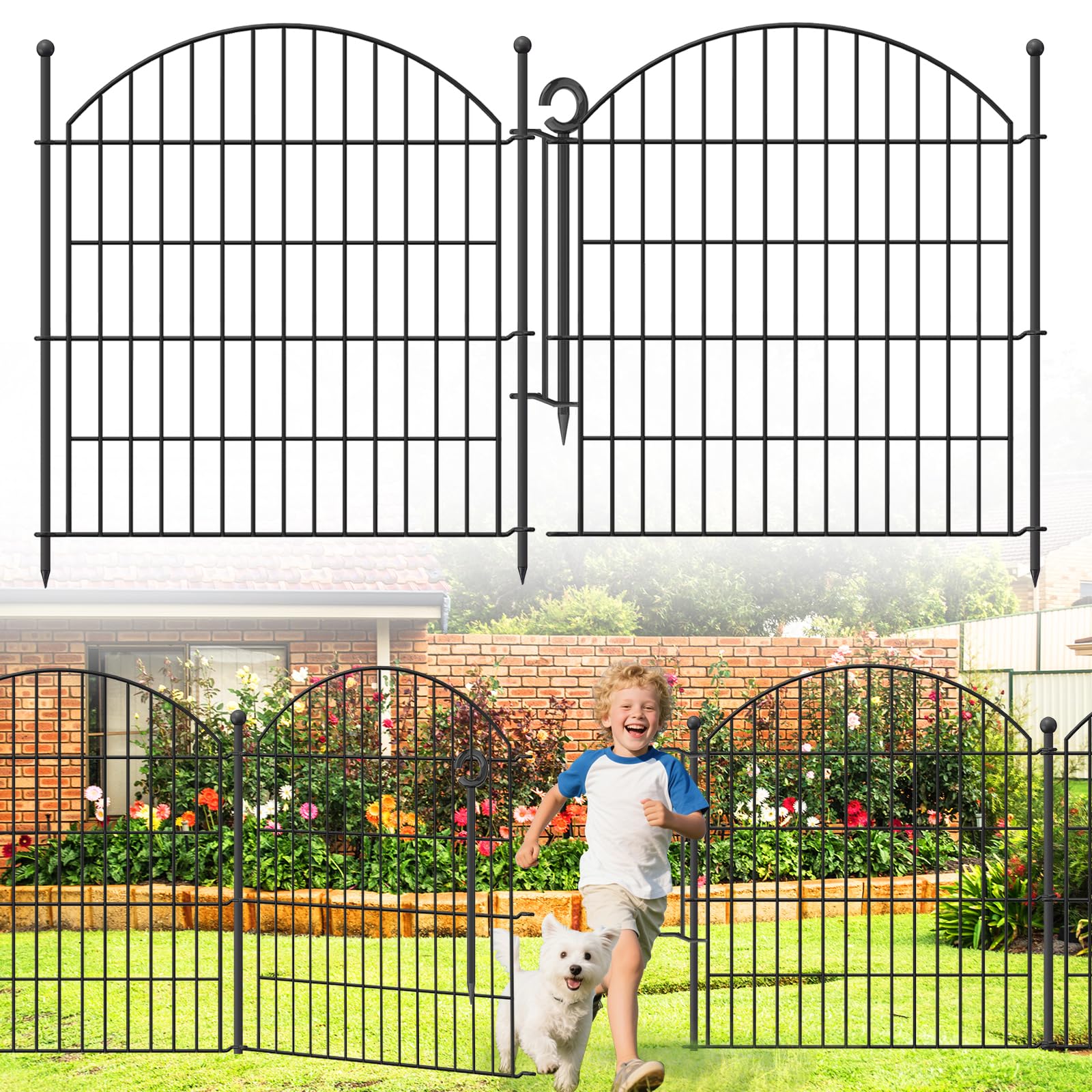 Decorative Garden Fence 32in (H) x12ft (L), 5 Pack No Dig Fence Animal Barrier for Dog with Lock, Arched Flower Bed Edging, Wire Border Panel Fencing for Yard Patio Outdoor Decor