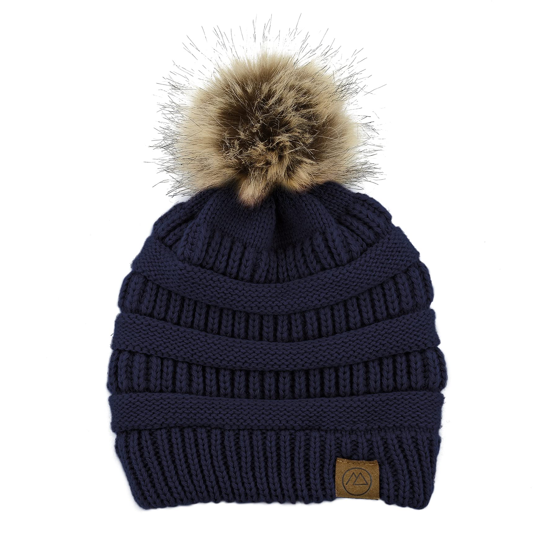 Zando Womens Satin Lined Winter Hats - Beanies With Pom Pom - Warm Navy Blue Beanie
