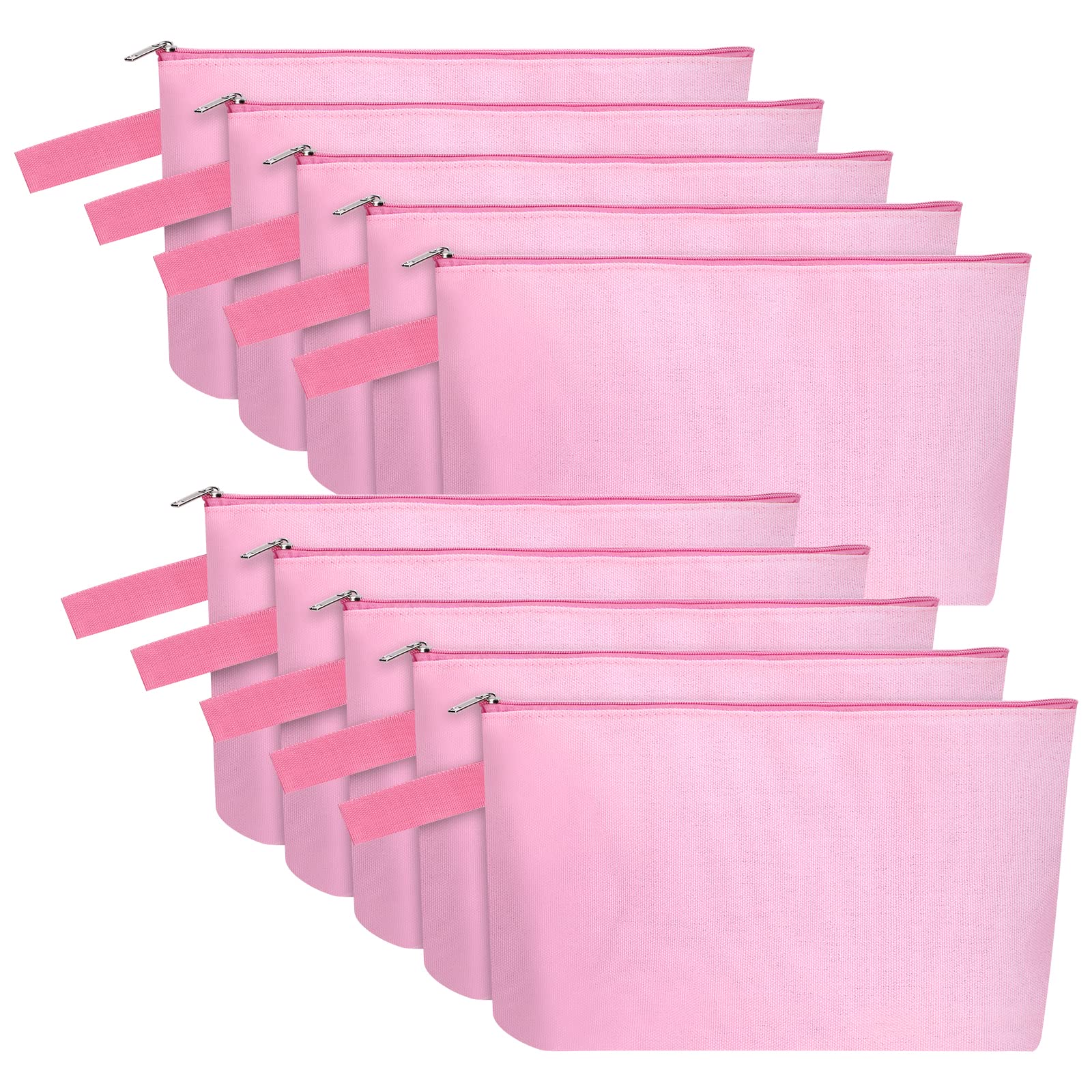Sinzip 10 Pieces Cotton Canvas Makeup Bag with Bottom and Strap, Multi-Purpose Cosmetic Bag with Zipper Travel Toiletry Pouch, Blank DIY Craft Bag