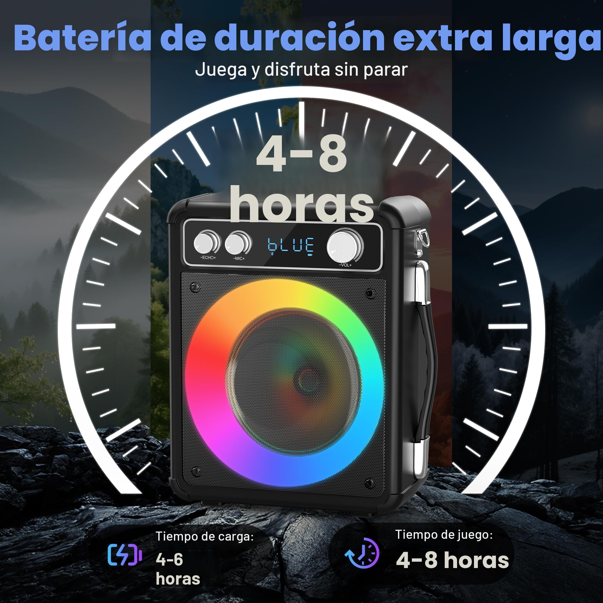 Ankuka Karaoke, Karaoke 2 Microfonos Inalambricos, 15W Sistema PA para Adultos y Niños con Luces LED, Soporta TWS/Rec/FM/AUX/USB/TF para Fiesta en Casa