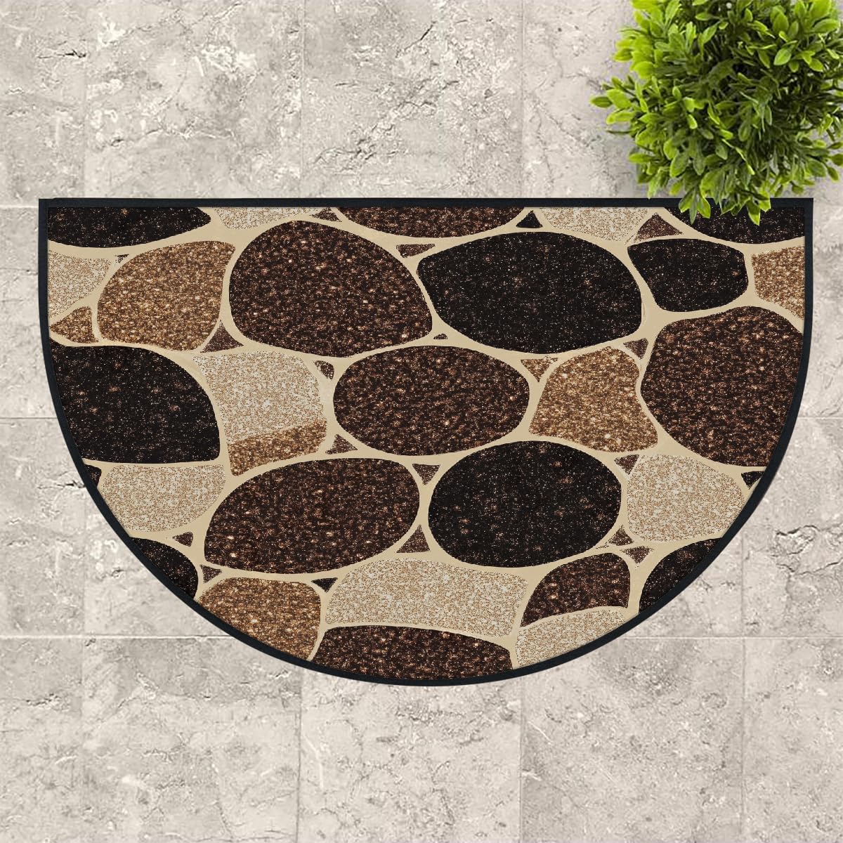 Mexpekil Paillasson demi-cercle antidérapant lavable en forme de demi-lune pour intérieur et extérieur - Motif pierre pailletée - 100 x 160 cm