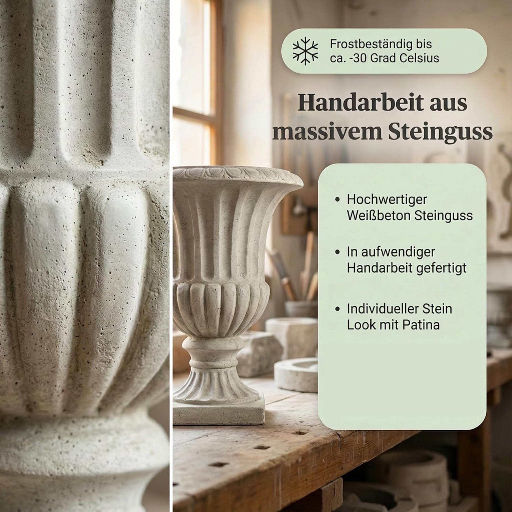gartendekoparadies.de Blumenkübel aus Steinguss, 46 cm hohes Pflanzgefäß im antiken Look, 7 l, 16 kg, Grau, frostsicher für Außenbereich