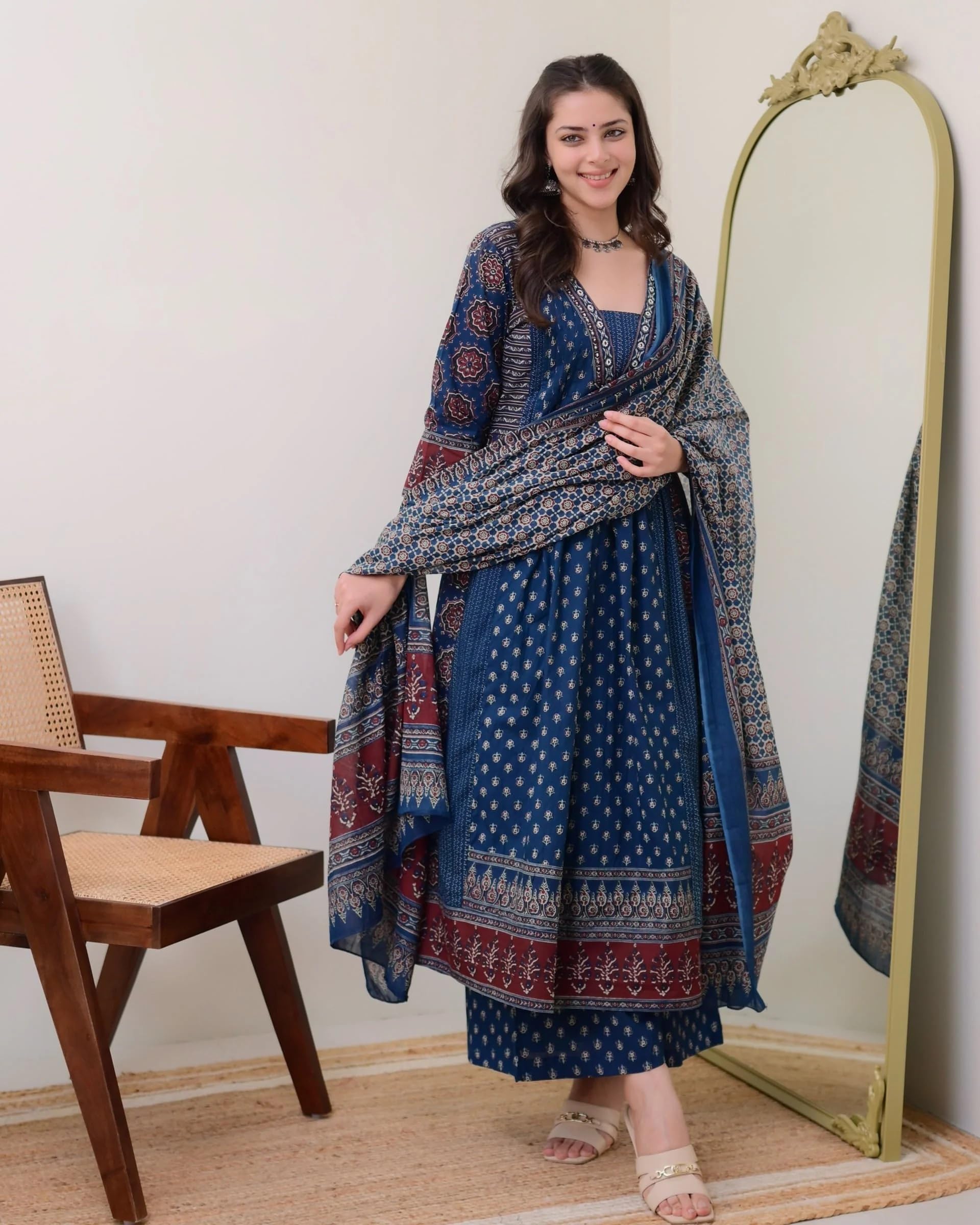KLOSIA Women's Rayon Printed Anarkali Kurta and Pant with Dupatta Set product image 7