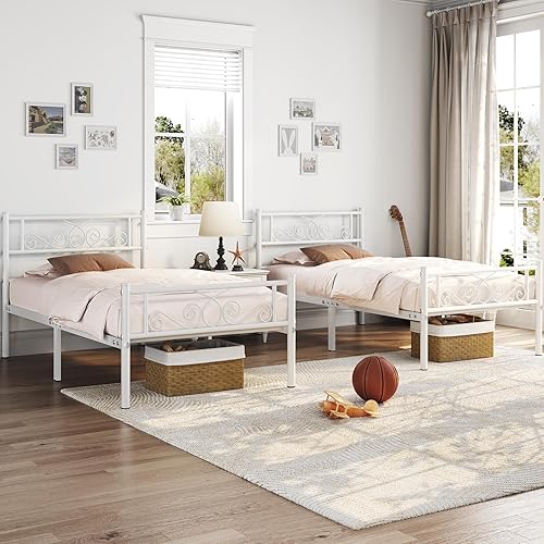 Miniatura 46 de Yaheetech - Base de cama, plataforma clásica de metal con cabecera y estribo - base de colchón con diseño floral para adultos, niñas, niños - Negro