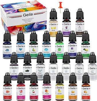 Geila Alcohol Ink Set 24 Colors High Concentration Alcohol Inks for Resin, Vibrant Epoxy Resin Dye for Petri Dish, Coaster, Tumbler Cup, Art Painting Each 0.35oz