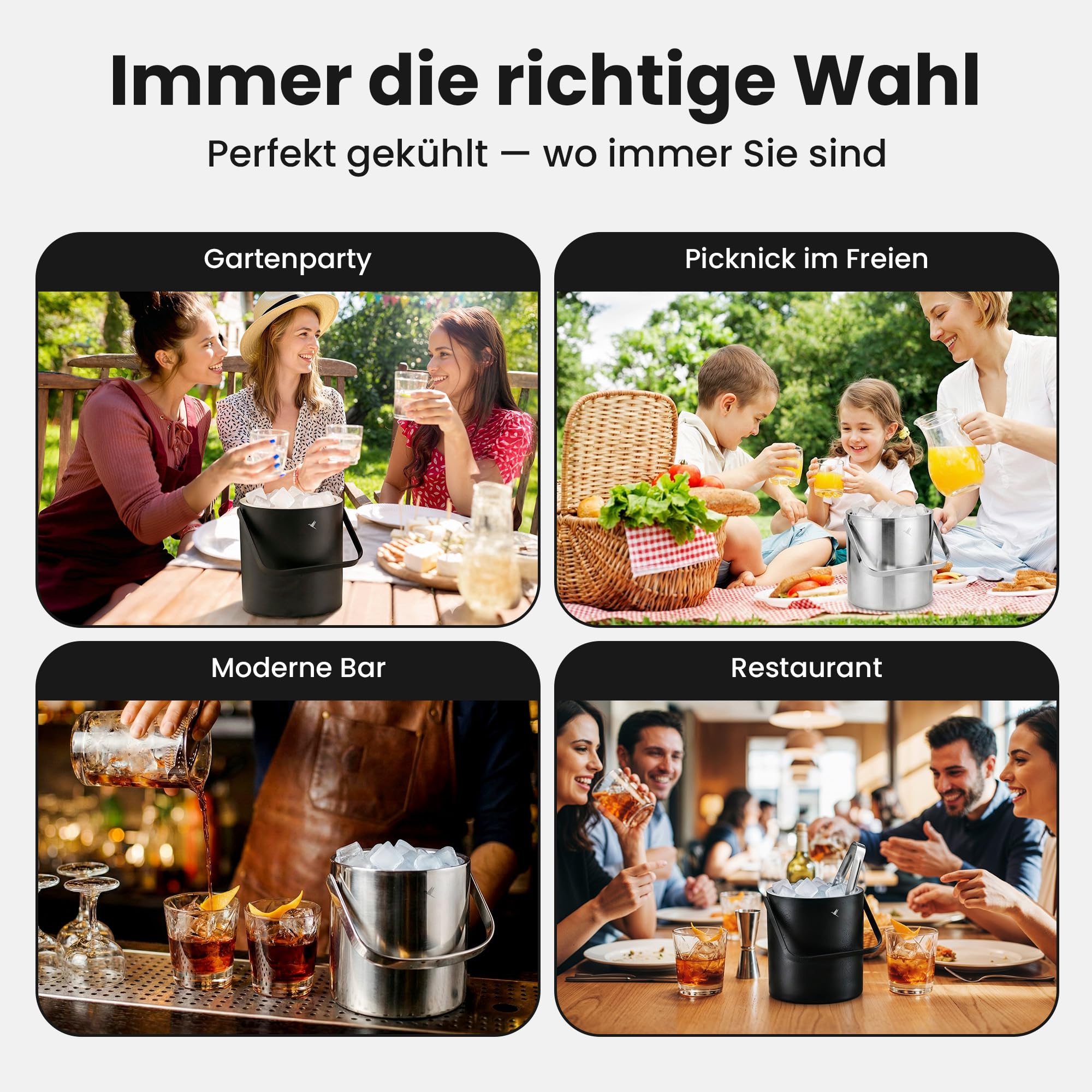 Beyond Eiswürfelbehälter mit Deckel und Zange 100% bpa frei aus Edelstahl - Eiswürfelkühler, doppelwandig, 1,3 Liter I Eiseimer für Eiswürfel, Eiskübel für die Eiswürfel Aufbewahrung