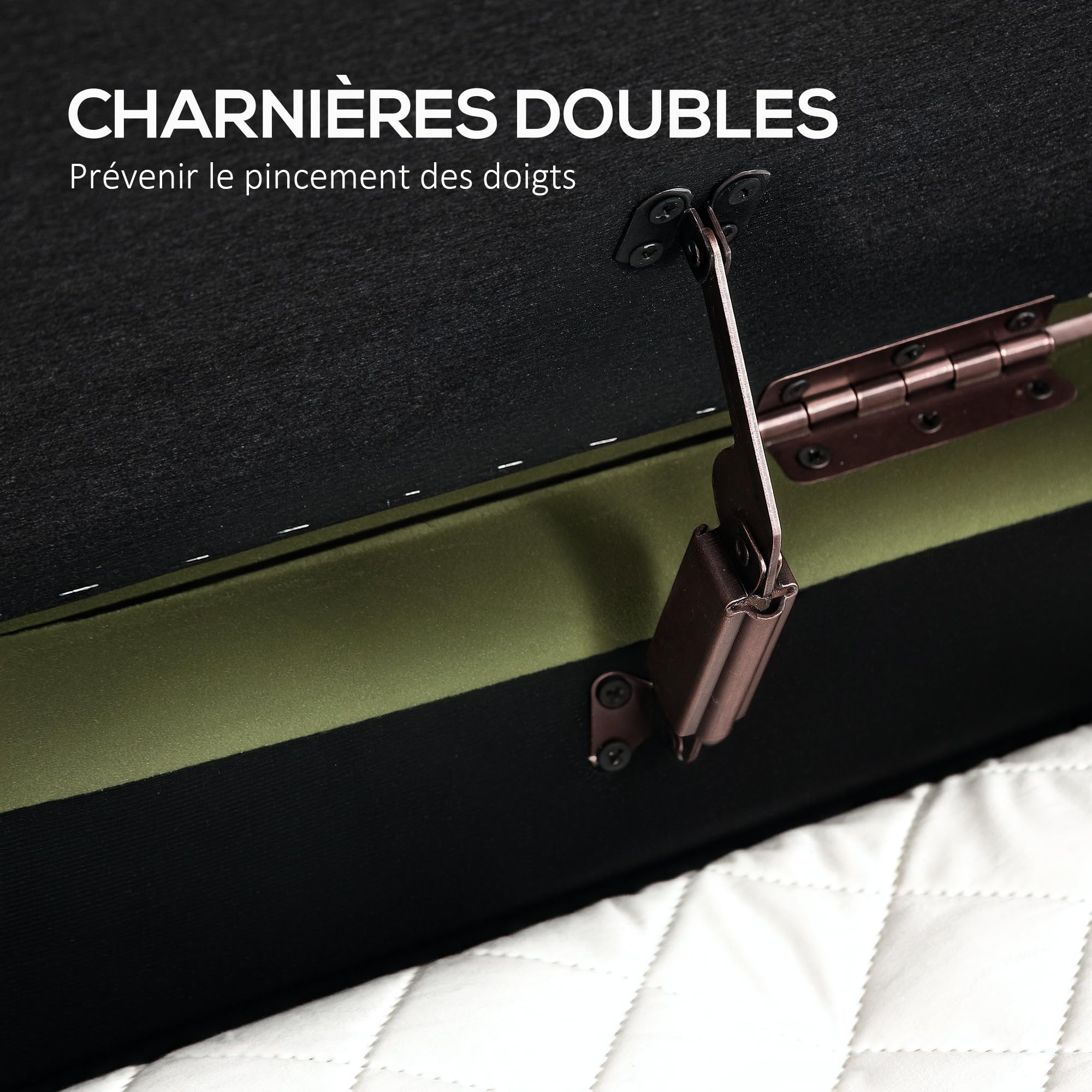 HOMCOM Banc de Rangement Bout de Lit 72L Velours 108x44x43,5cm Vert Foncé | Coffre de Rangement avec Couvercle, Pieds en Métal, Jusqu'à 220 kg, Banquette Salon Chambre Entrée
