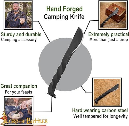 Miniatura 3 de Lord of Battles Railroad - Cuchillo de hierro forjado a mano, mango trenzado de herrero funcional medieval para herramientas para recreaciones