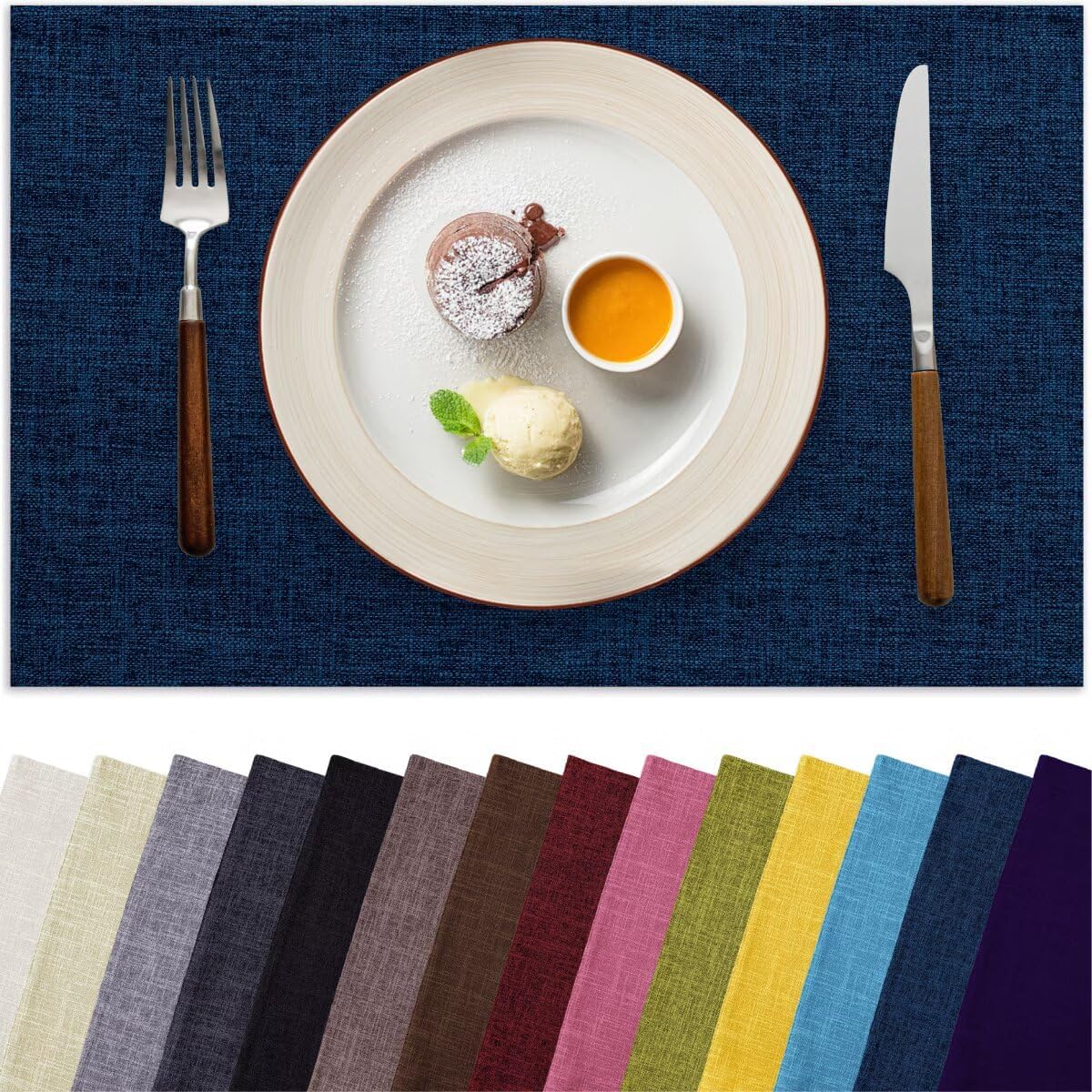 Placemats Set of 6, Bilayer Thickened Linen Place Mats Heat Resistant Machine Washable Wrinkle Free Carefully Selected Polyester Mats for Kitchen/Dining/Coffee Table (Pink)