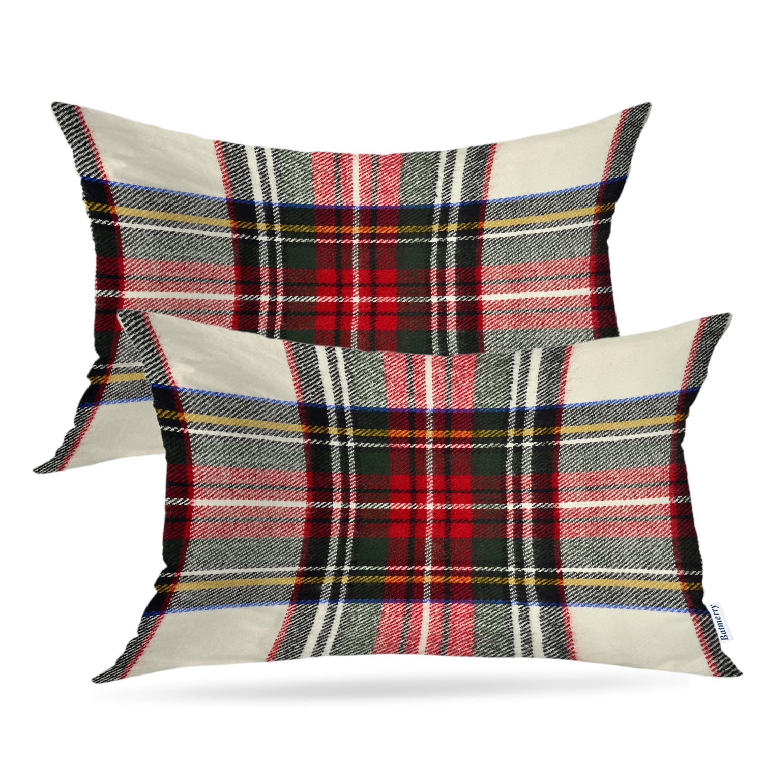 Batmerry Red White Plaid Decorative Pillow Covers, Colorful Scottish Tartan Plaid Double Sided Throw Pillow Covers Sofa Cushion Cover Lumbar 12 x 20