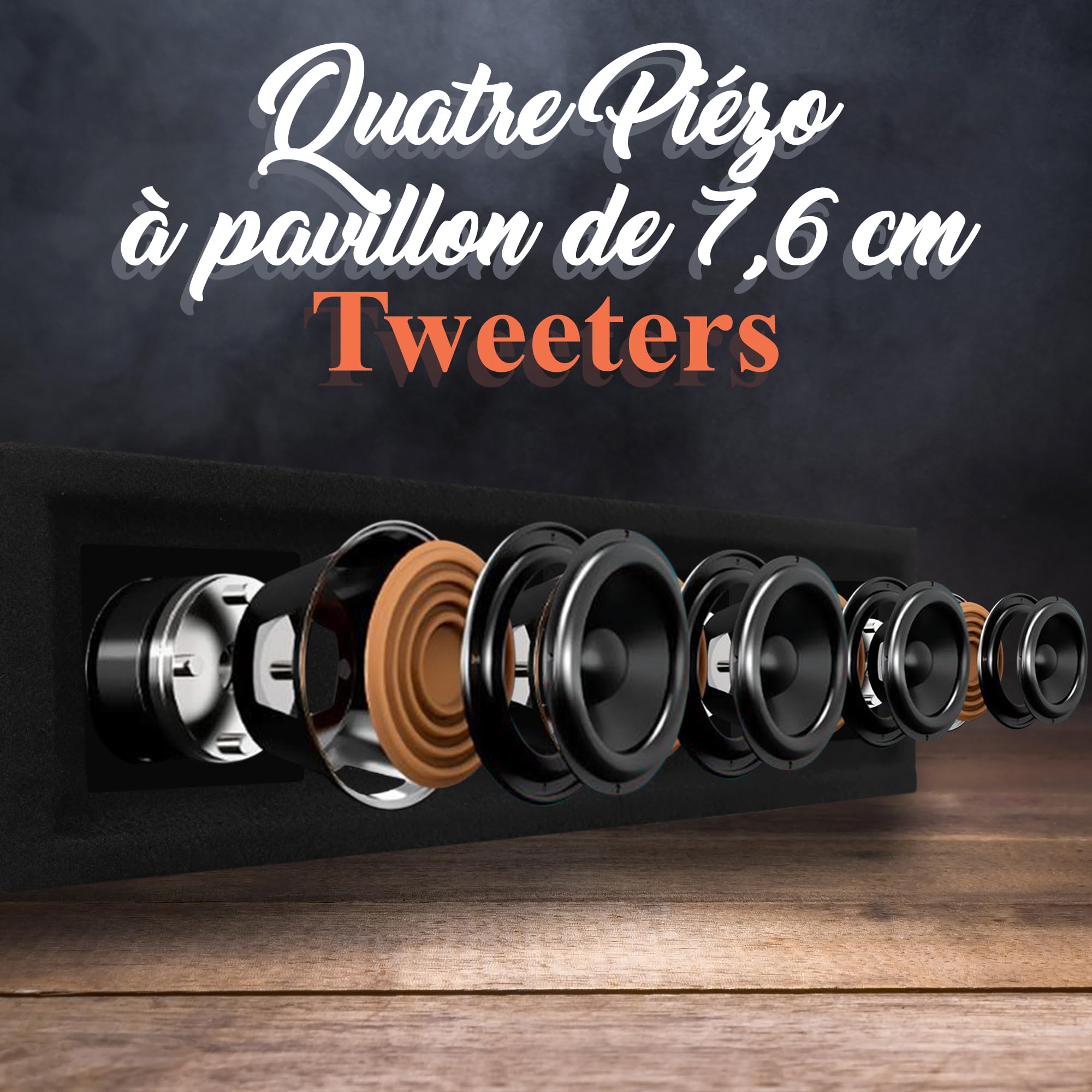 Pyle Système de Haut-Parleur DJ 4 Voies Pro, Puissance de 300 Watts, 150 RMS, Quatre Tweeters Piezo de 3 Pouces, Impédance de 8 Ohms, Reproduction Audio à Gamme Complète, Fini Moquette Noire