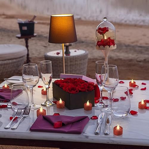 Miniatura 7 de FURORA LIGHTING Paquete de 12 velas LED con purpurina roja, velas parpadeantes sin llama para decoración del hogar, 1.5 pulgadas de ancho x 1.65