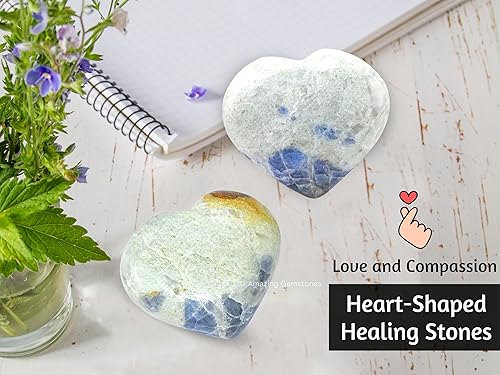 Miniatura 7 de Hackmanite - Piedra de palma de corazón de sodalita fluorescente Piedra de preocupación de masaje de bolsillo para equilibrio natural de chakras