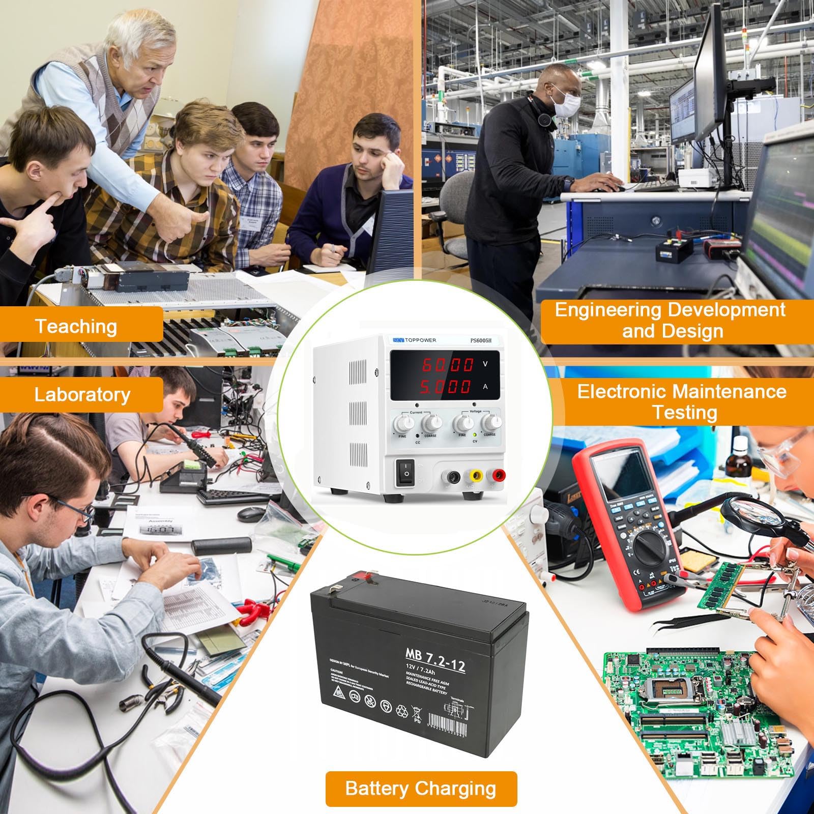 Labornetzteil (0-60V,0-5A),DC Labornetzgerät Regelbar Netzgerät mit 4-stelliger LED-Anzeige für DIY Elektronik Tests,Reparaturen und Forschung SKY TOPPOWER PS6005H