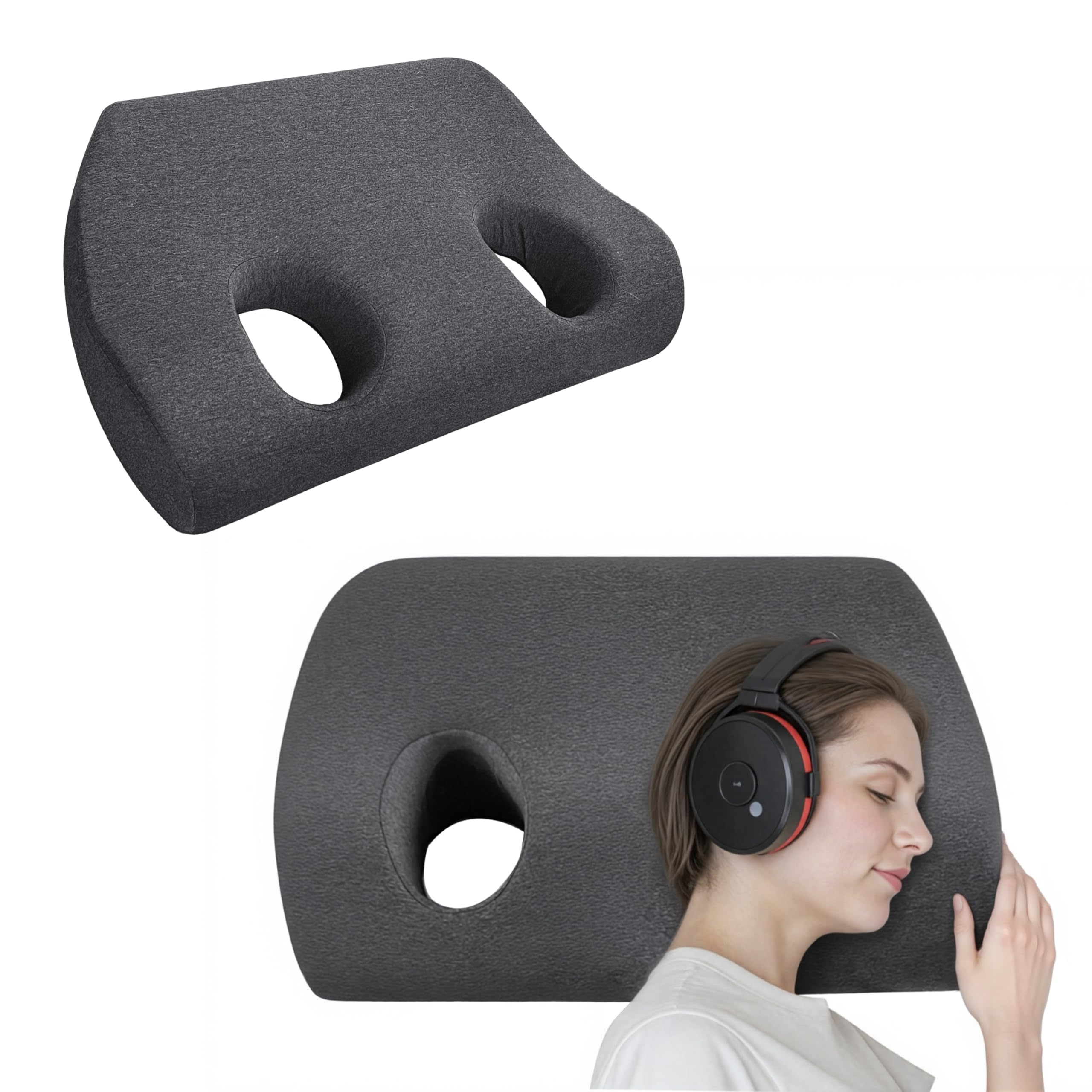 Cuscino per piercing all'orecchio, cuscino con fori laterali in memory foam a 2 fori, per dolori all'orecchio, infiammazione e piaghe da decubito, fornisce una protezione confortevole