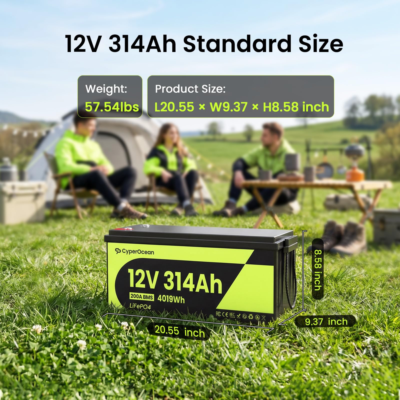 LiFePO4 Batterie 12V 314Ah,4019Wh Lithium Batterie 12V mit 200A BMS Low-Temp Schutz und Max. 15000 Zyklens, Autobatterie für Wohnmobil,Solaranlage Komplettset,Boot