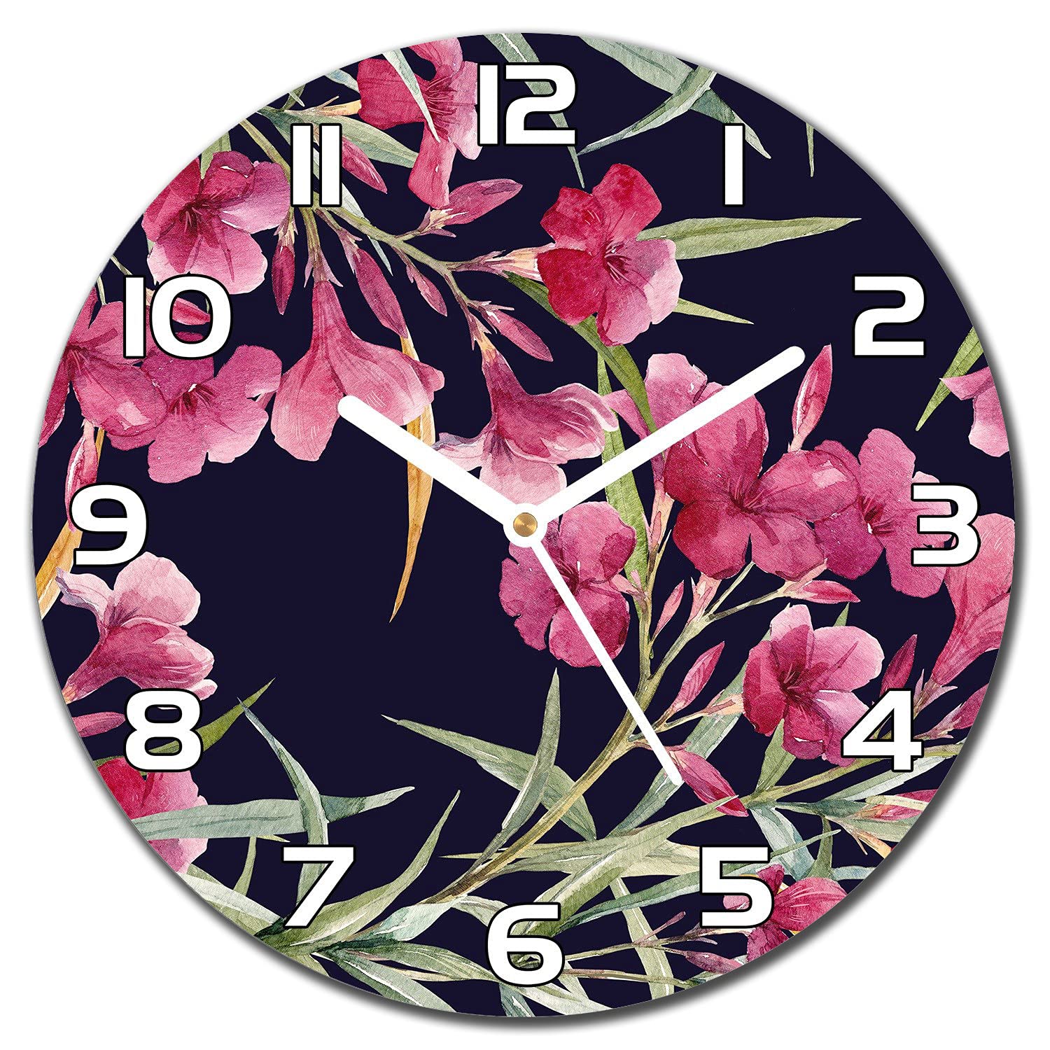 Horloge en verre moderne 30cm Fleurs de Jardin pour decoration murale salon cuisine