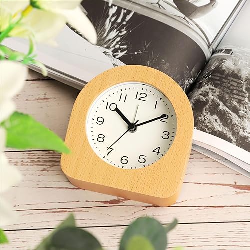 Miniatura 10 de Reloj despertador analógico vintage de madera maciza, funciona con pilas, con luz nocturna no interrumpida, reloj despertador sin tictac con botón