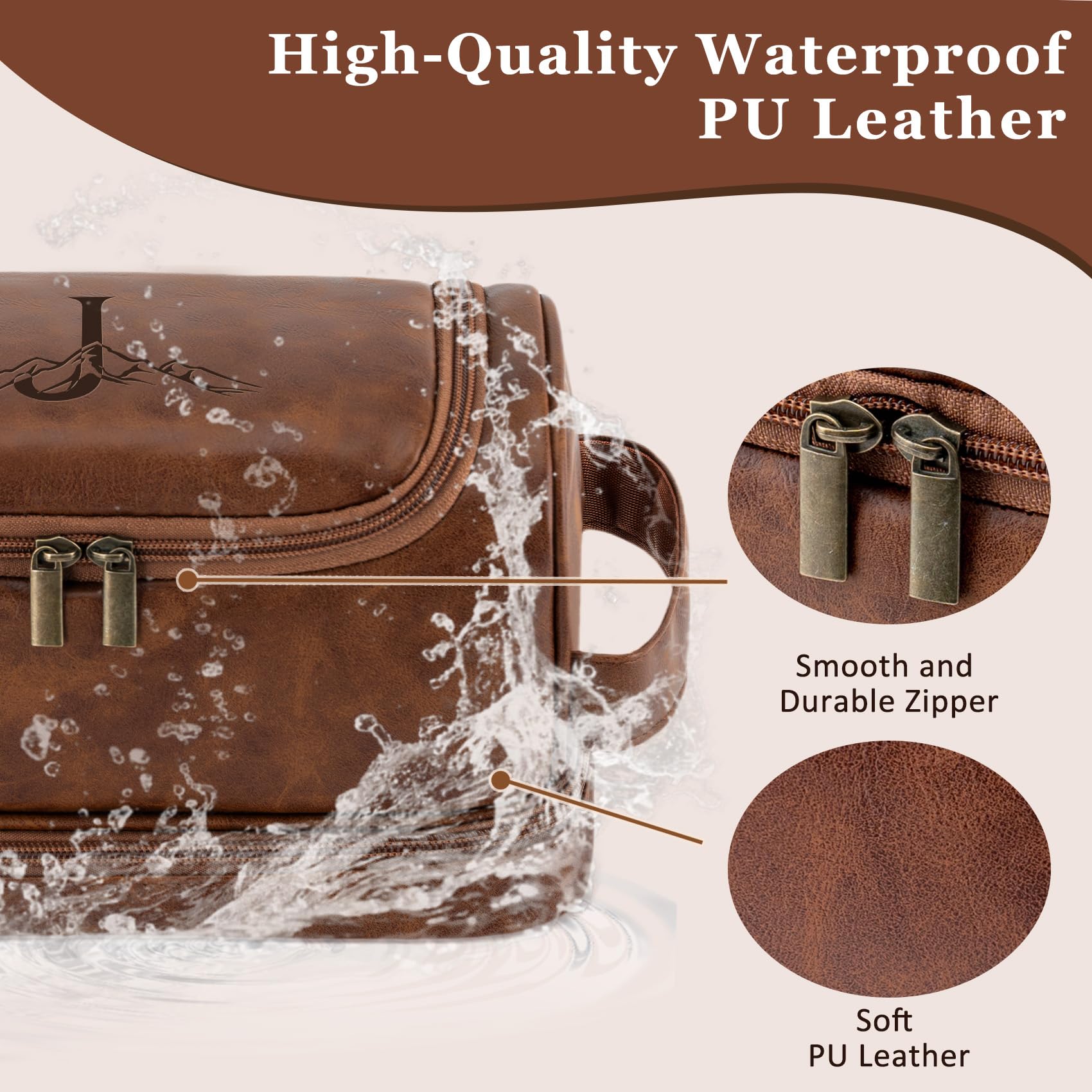 Neceser de viaje personalizado para hombre, grabado con láser, con monograma, inicial, para artículos de tocador, San Valentín, aniversario, regalos geniales para hombres, marido, novio, marrón