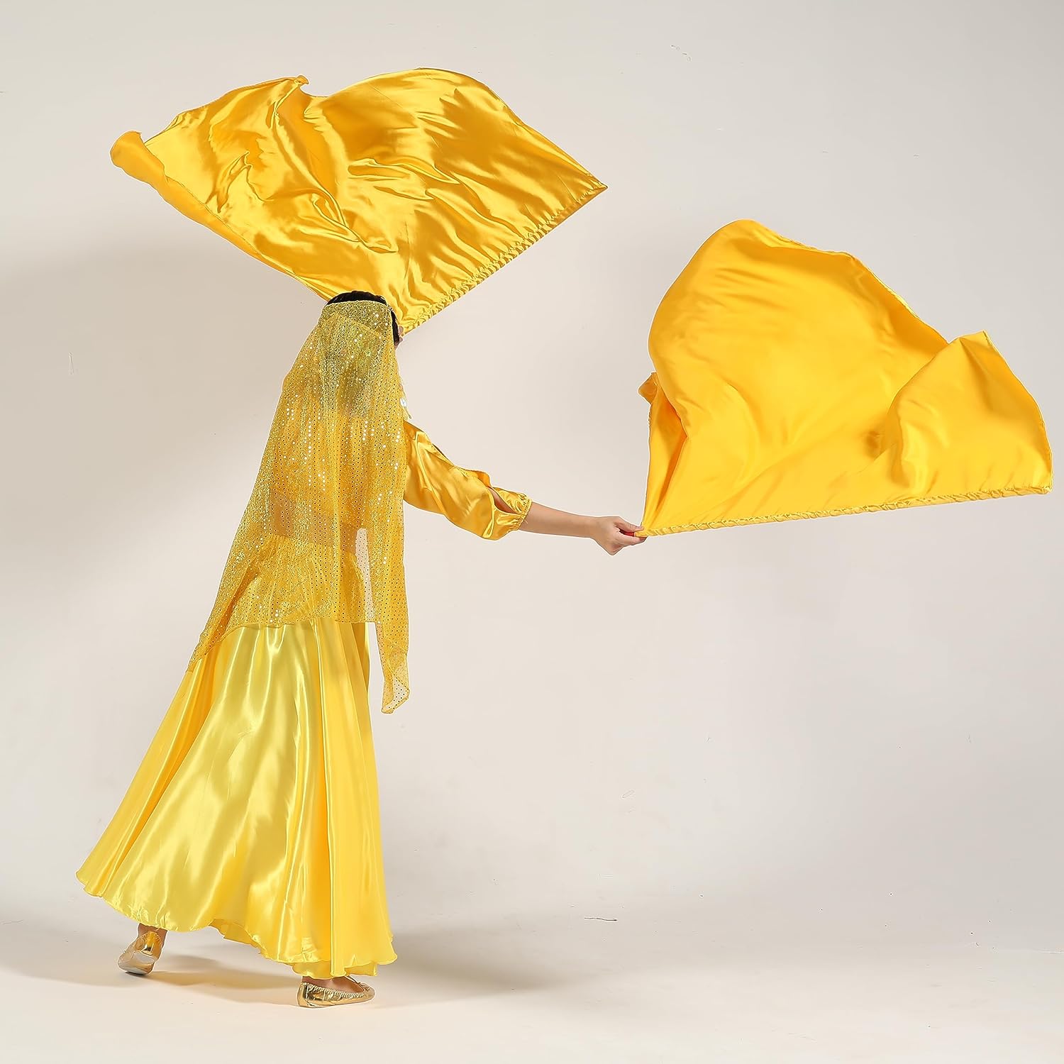 MUNAFIE Worship Flags for Dance Church,Praise Dance Flags for Worship Set(2 Flags+ 2 Flexi Rods+1 Storage Bag) Gold