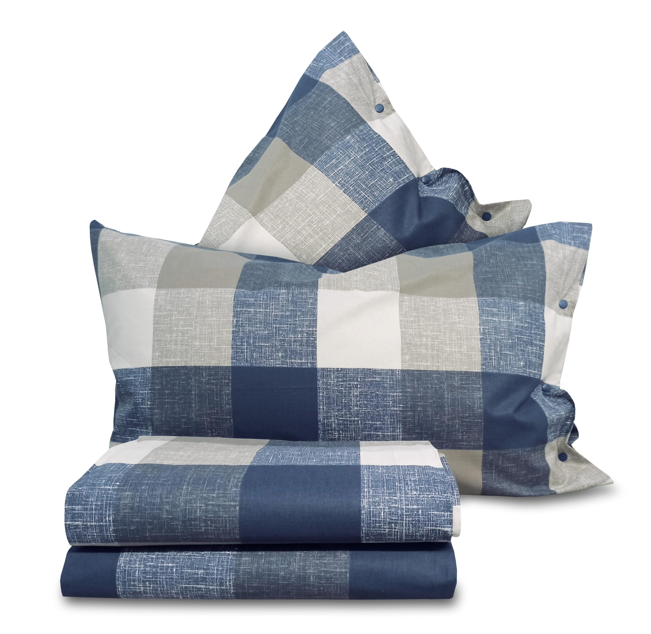 Completo Lenzuola Quadro scozzese Blu 100% cotone Made in Italy - 2 Piazze