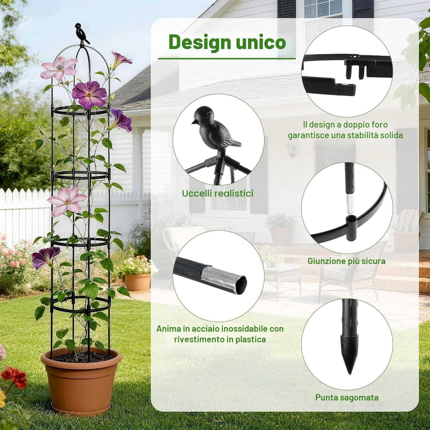 LATERN 1 Pezzi Traliccio da Giardino a Forma di Obelisco per Piante Rampicanti, 180CM Alto Struttura per Traliccio per Piante Rampicanti in Metallo per Vasi Pianta Rosa Pomodoro Cetriolo Fiori Pisello