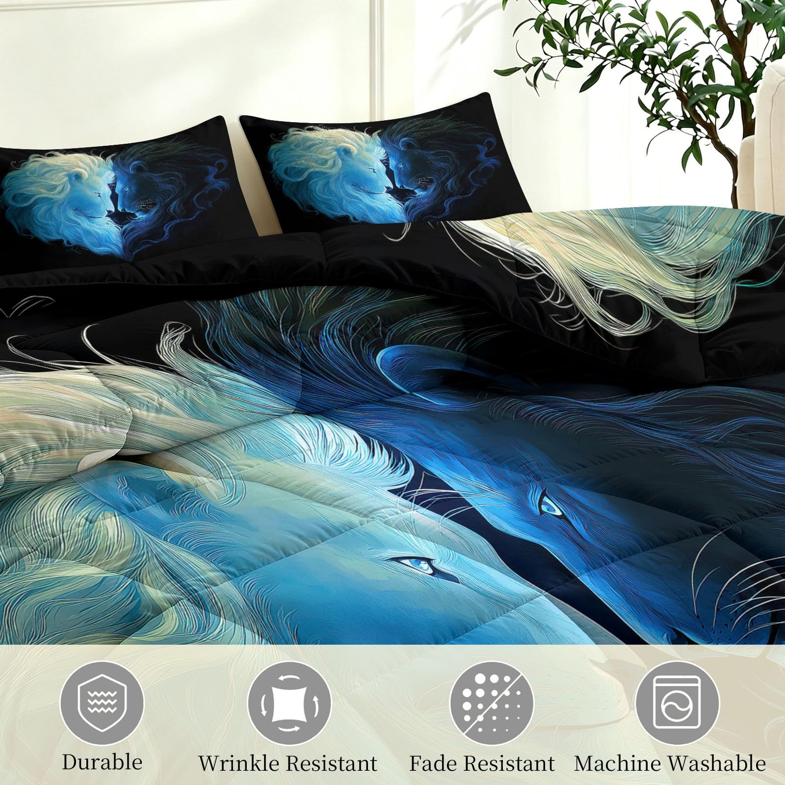 TierFantasy Kołdra 135 x 200 cm, na 4 pory roku, dwustronna, symetryczny wzór, poszewka na kołdrę bez poszewki, przyjazna dla skóry, miękka, całoroczna kołdra z 2 poszewkami na poduszkę 80 x 80 cm