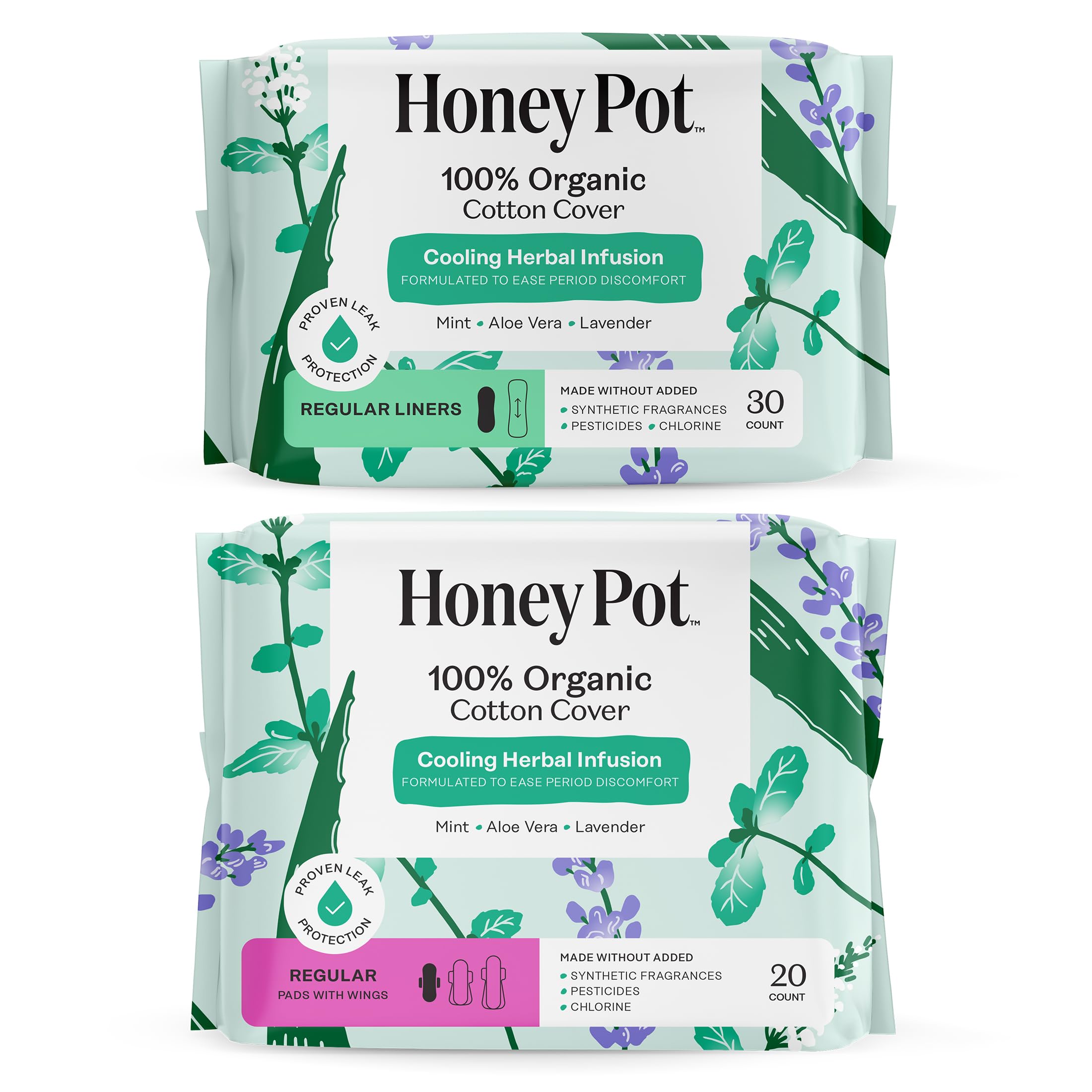 The Honey Pot Company - Herbal Pads for Women - Regular Everyday Liners Bundle - Infused w Essential