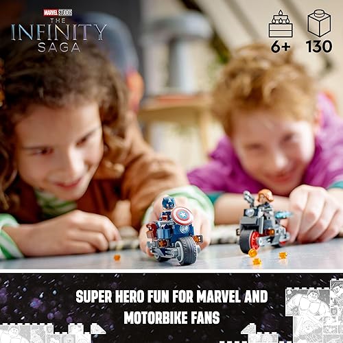 Miniatura 2 de LEGO Marvel Black Widow & Captain America Motorcycles 76260 - Juguete para construir para niños de 6 a 8 años, juego de Marvel basado en la era de