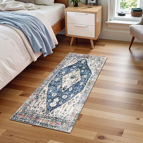 Miniatura 3 de Lahome Alfombra de Pasillo Tribal Bohemia - 2x4.3 pies Alfombra de Pasillo Azul Alfombras Pequeñas de Baño, Oriental Suave Lavable a Máquina