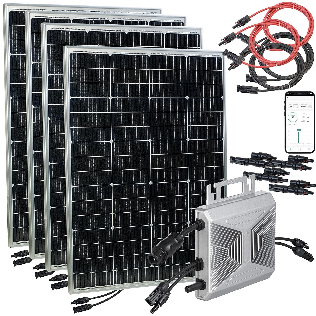 revolt sistemas solares para balcón: WLAN-Microinversor con paneles solares, Microinversor WiFi de 800 W, IP65 (paquete completo de sistema solar, paneles con microinversores)