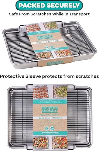 Miniatura 6 de Baker's Secret Bandeja grande para asar no tóxica de 18" con estante, asador 100% de aluminio reciclado, sartén para asar pavo, verduras, aves - La