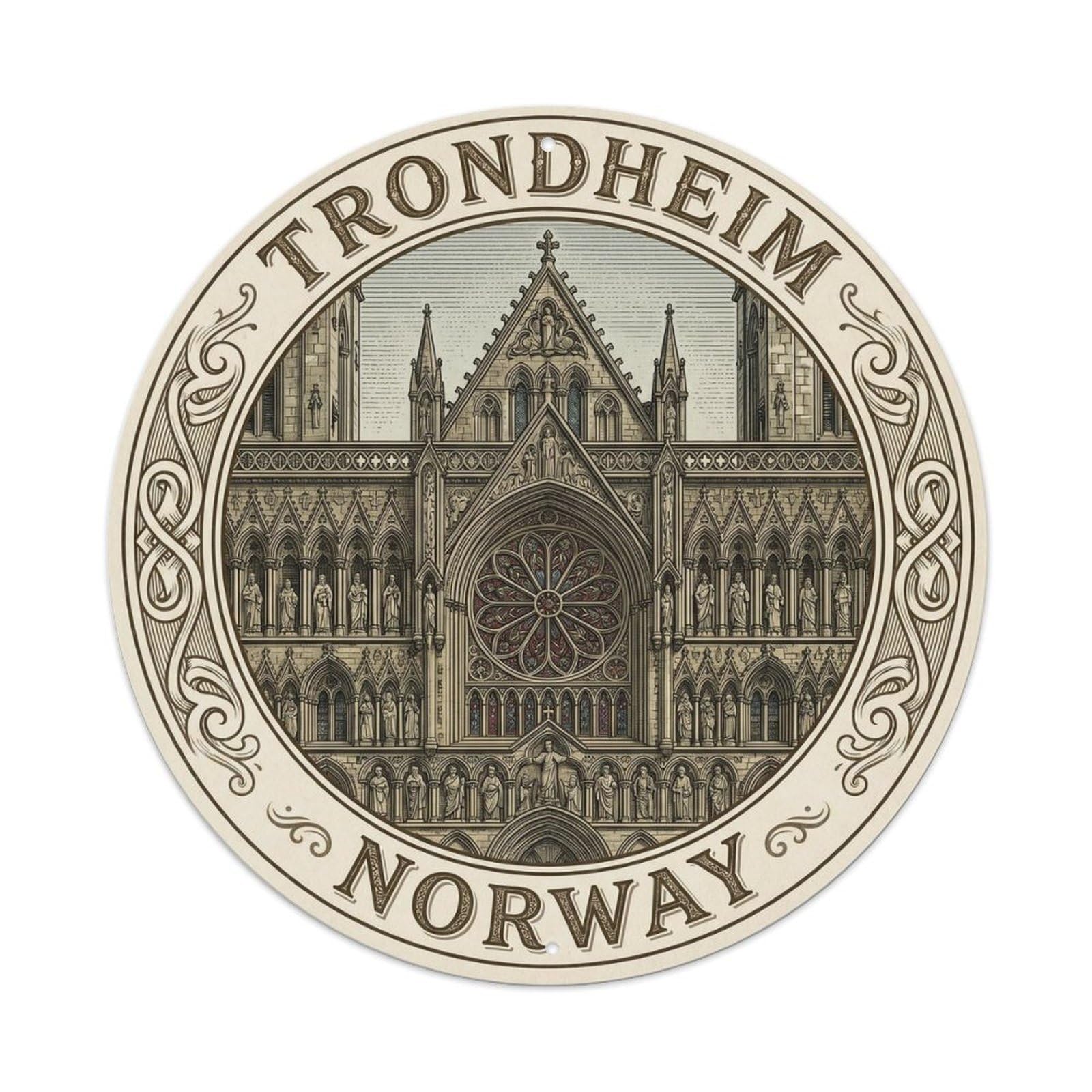 Norway Trondheim Vintage Circle Vintage Metal Tin Sign Plaque Wall Decor for Cafe, Club Bar, Office, Garden Metal Poster 8x8Inch
