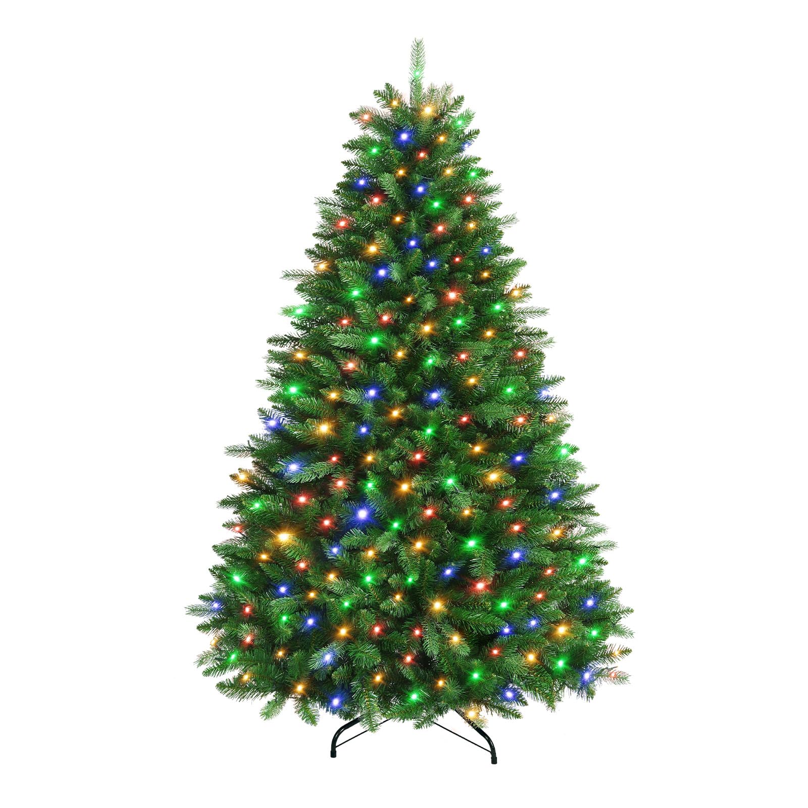 7.5FT Pre Lit Artificial Christmas Tree with 470 Warm White & Multicolor LED Lights, 12 Light Modes, Xmas Tree with 1264 PVC & PE Branch Tips, with Foldable Metal Stand, Easy Assembly